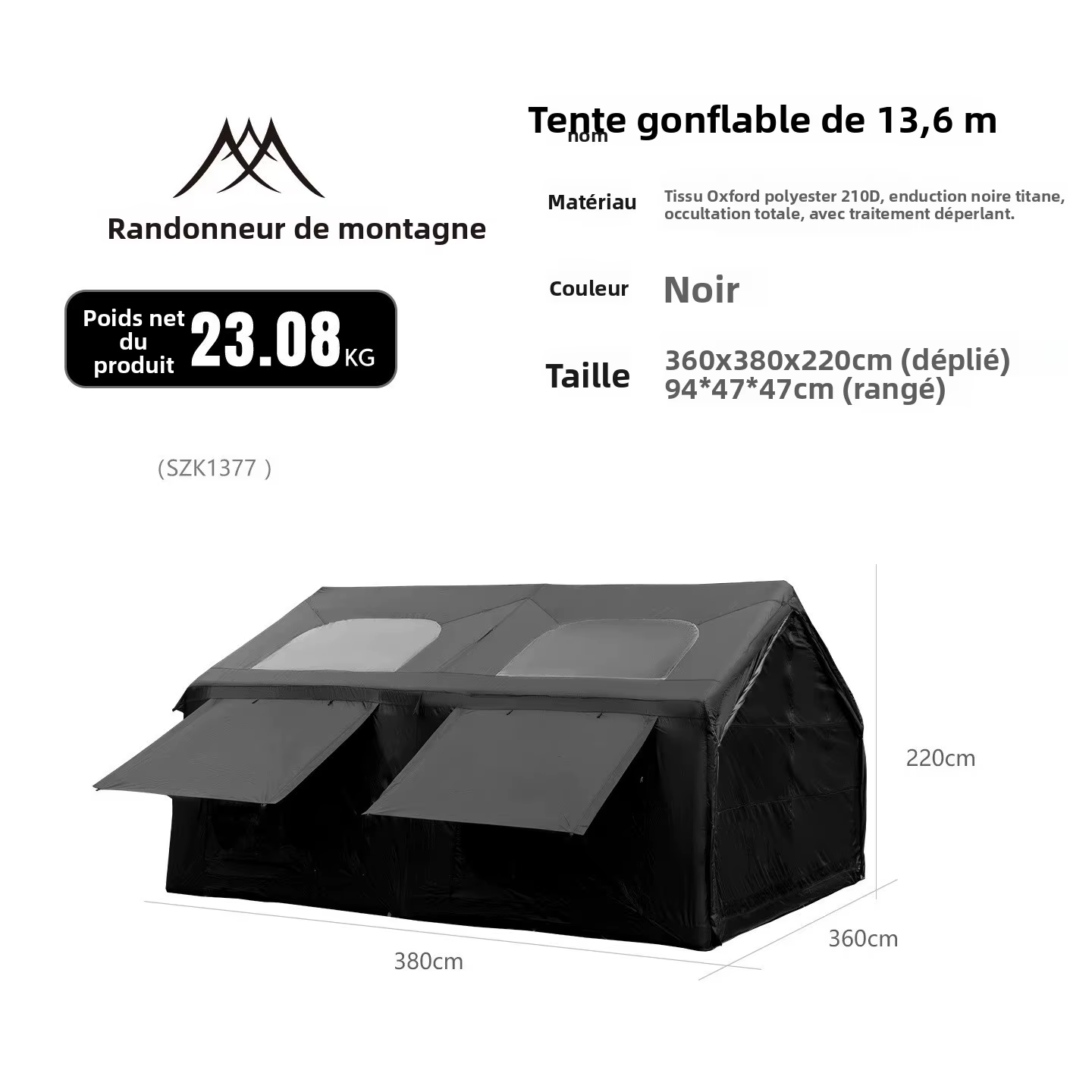 Tente gonflable grande taille Mountainhiker 13.6 ㎡