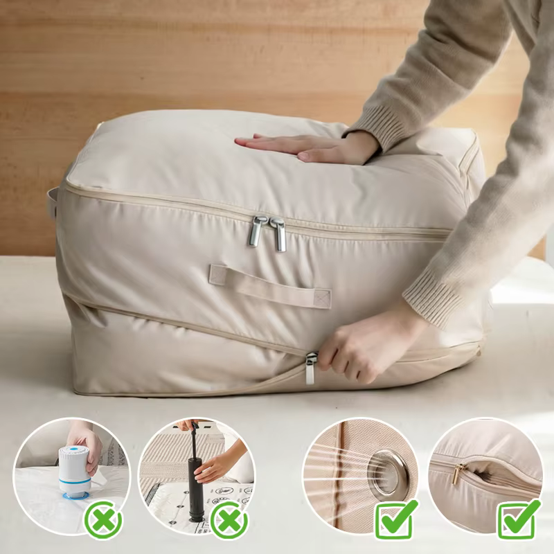 Grand sac de rangement auto-compressible pour couettes