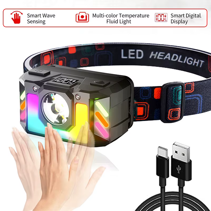 Lampe frontale LED rechargeable puissante avec affichage de la batterie intégrée
