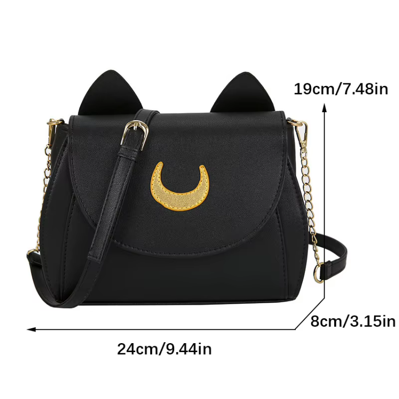 Été marin lune dames sac à main noir Luna chat forme chaîne sac à bandoulière en cuir PU femmes messager