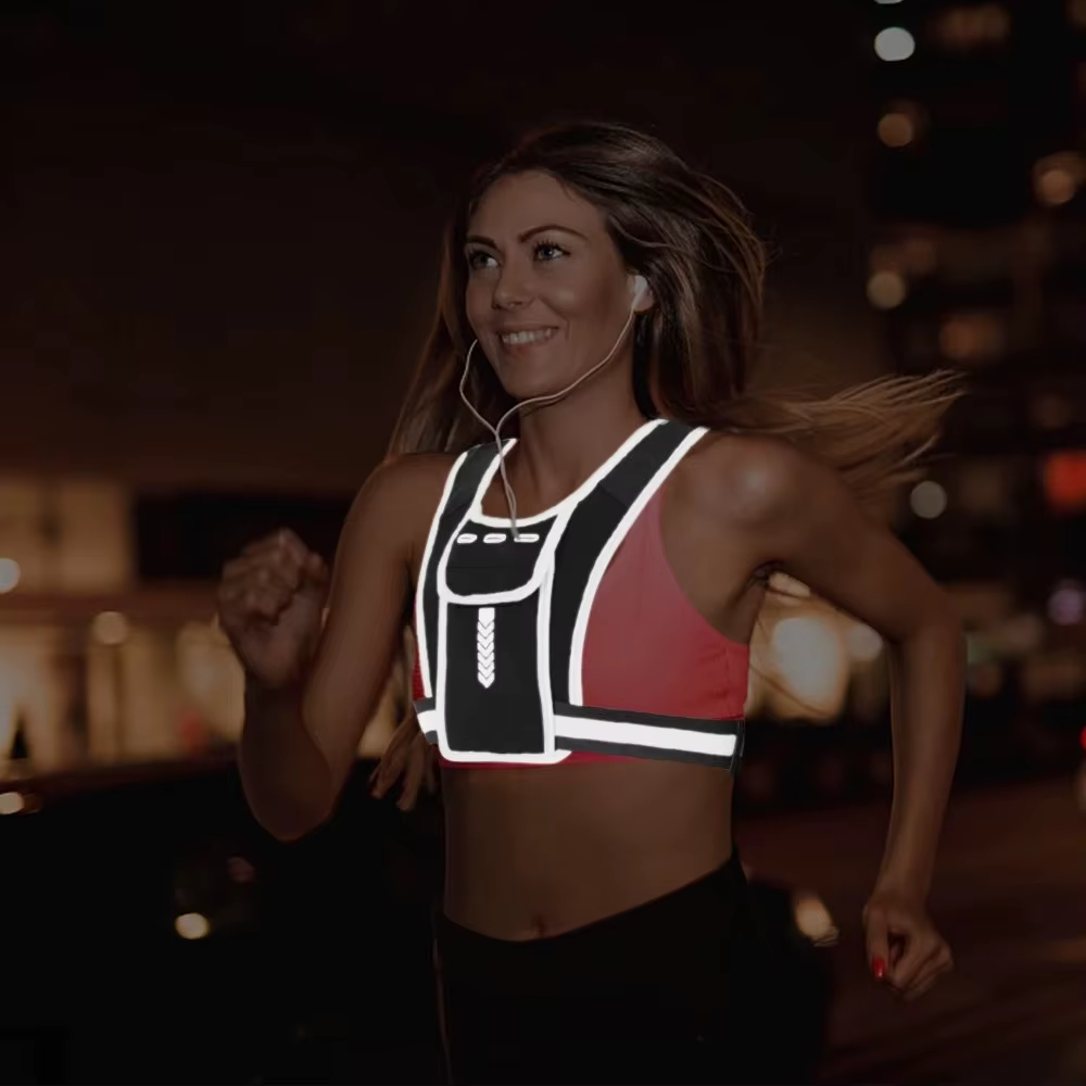 Gilet de course, sac à dos de nuit réfléchissant avec support pour téléphone, sac de bouteille d'eau léger pour le Jogging, l'entraînement, la randonnée
