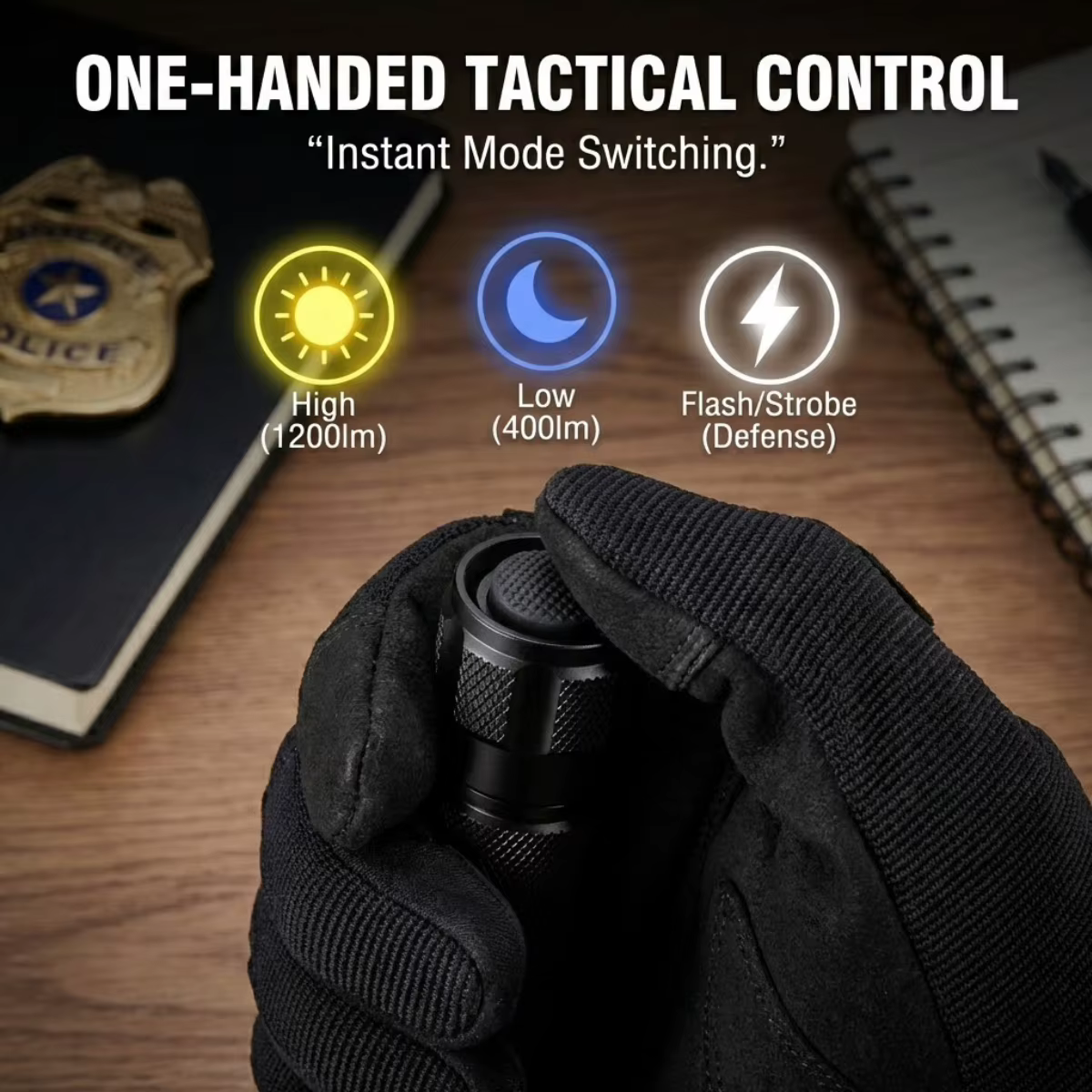 T1X Kit Lampe Torche Tactique 1200 Lumens avec Étui Magnétique à Tir Rapide 18650 USB-C Rechargeable Police Sécurité
