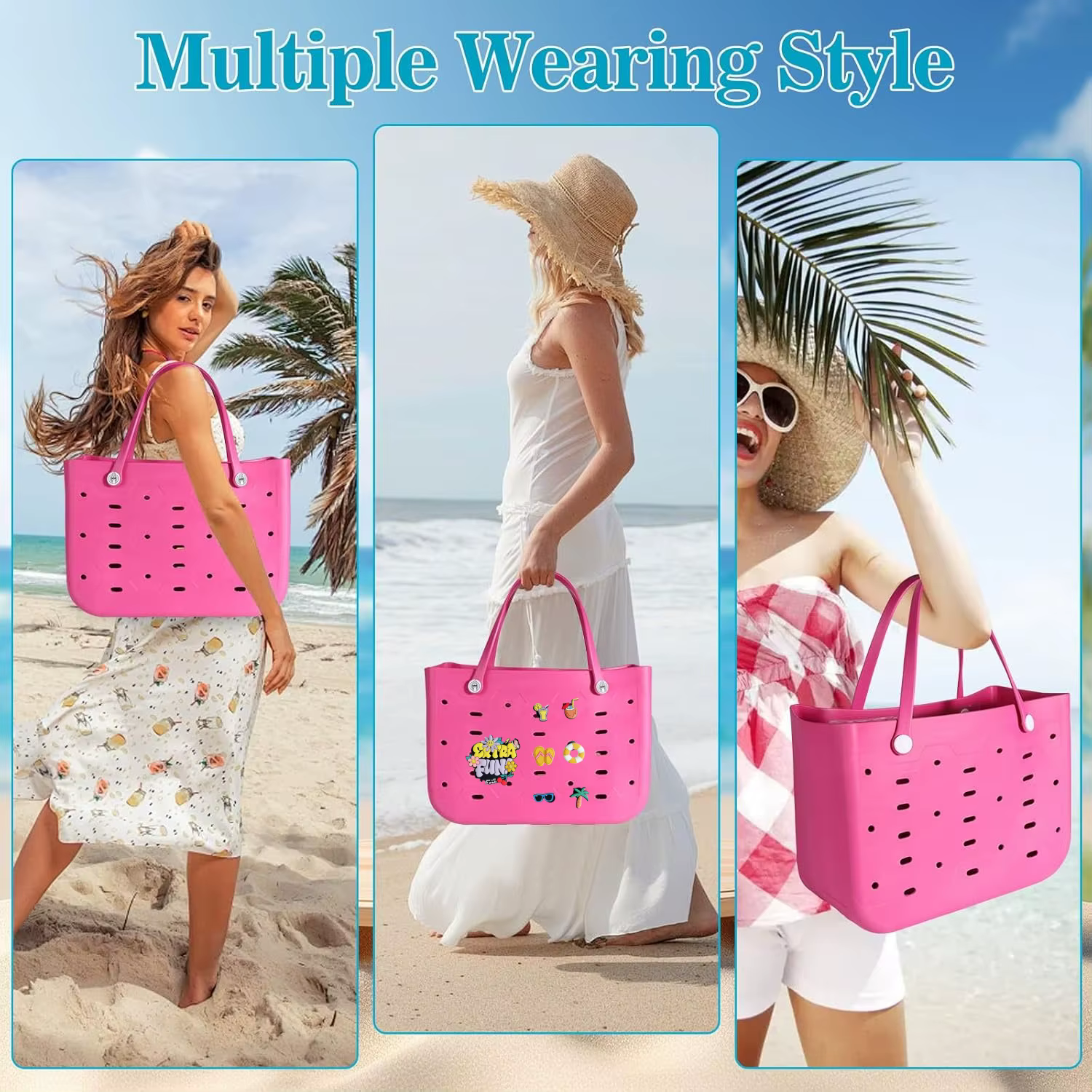 M/L/XL sac de plage mode EVA imperméable en caoutchouc pique-nique panier de rangement voyage Shopping sac à main femmes épaule couleur unie sac fourre-tout