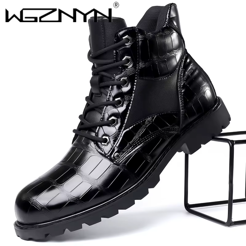 Bottines à plateforme noires de Style britannique pour hommes, bottines de moto confortables en cuir, de luxe, Chelsea