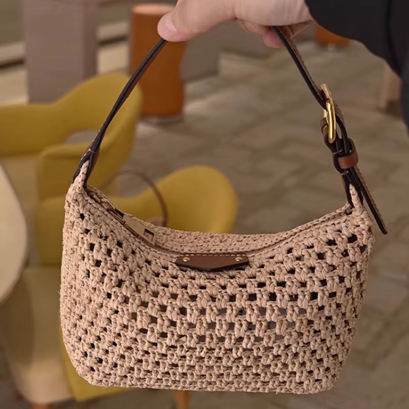 Sac à bandoulière pour femme en tricot épaissi à motif treillis