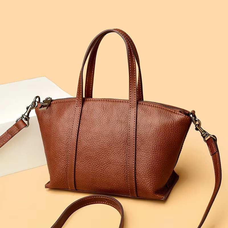 Sac à bandoulière en cuir de vache pour femme, sac à main de grande capacité pour les trajets quotidiens, sac pour femme en cuir véritable simple et polyvalent