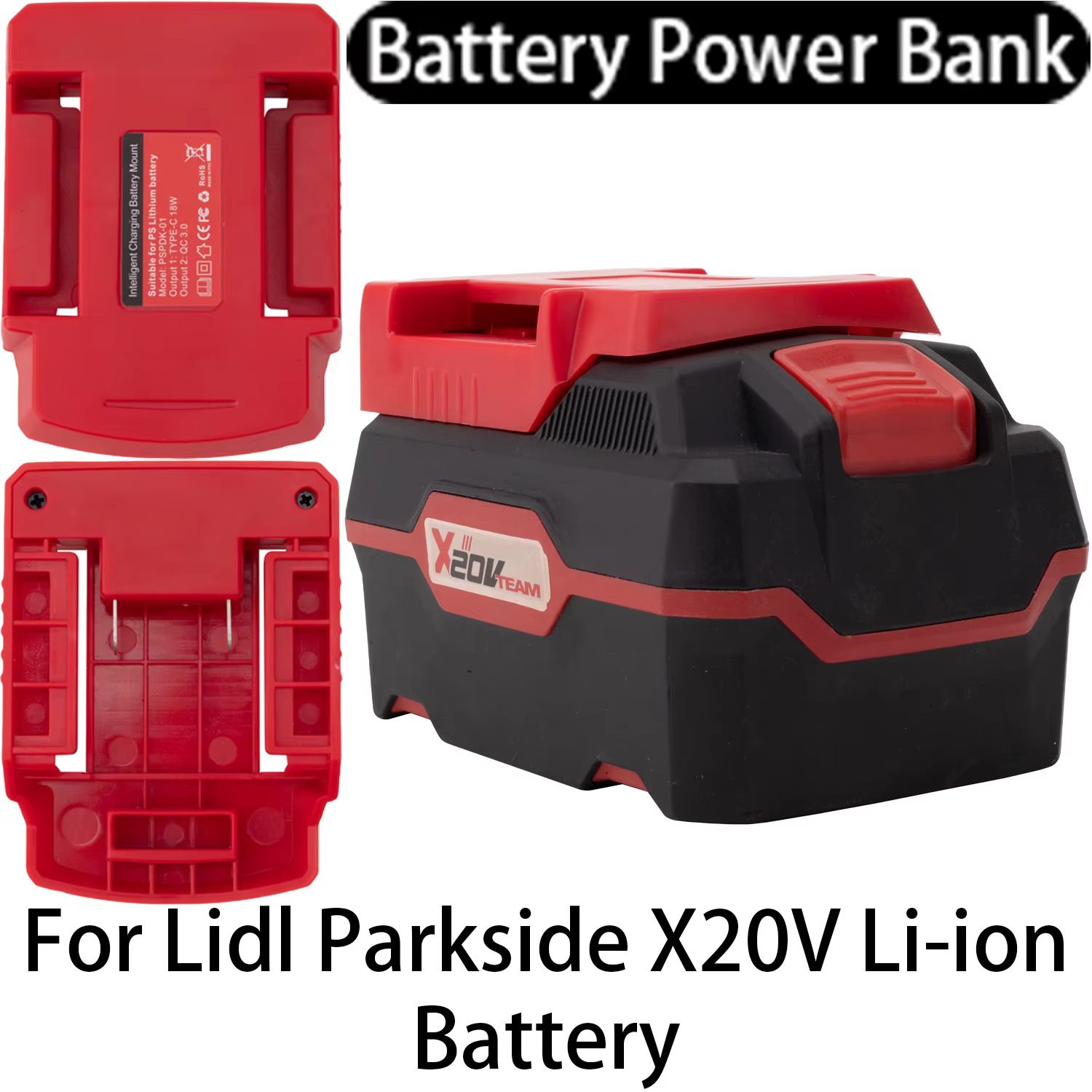 Batterie externe pour batterie Li-ion Lidl Parkside X20V avec port USB/Type-C, charge rapide, accessoire pour outil électrique
