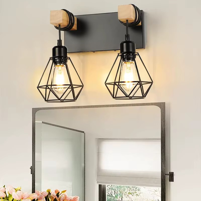 Lampe de chevet nordique créative pour chambre à coucher, applique murale personnalisée en bois massif, moderne et Simple, pour allée, balcon, lumière en fer forgé