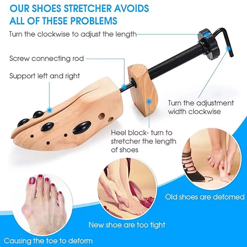 1/2 pièces civière de chaussure femmes et hommes pieds larges, civière de chaussure en bois réglable grande taille extenseur de chaussure élargi longueur d'étirement largeur