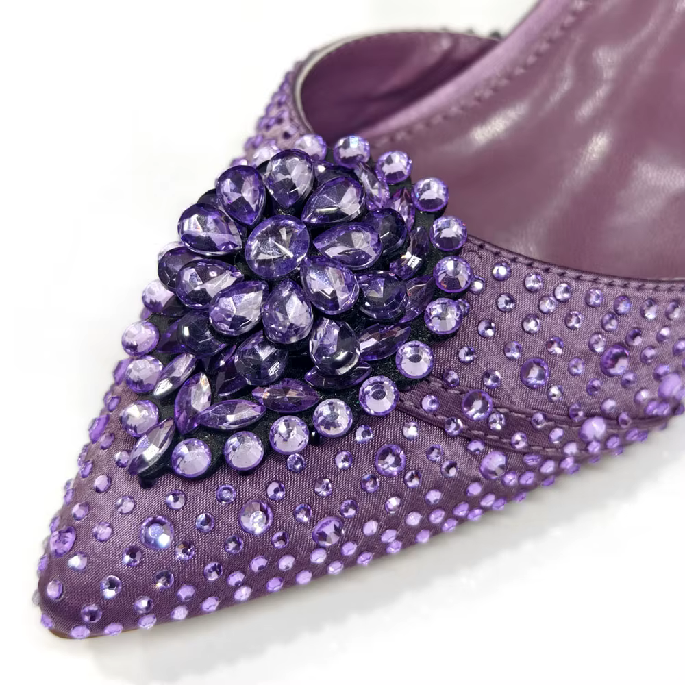 Nouvelles chaussures italiennes pour femmes et sacs assortis décorés de strass, chaussures de mariage élégantes à bout pointu pour mariée