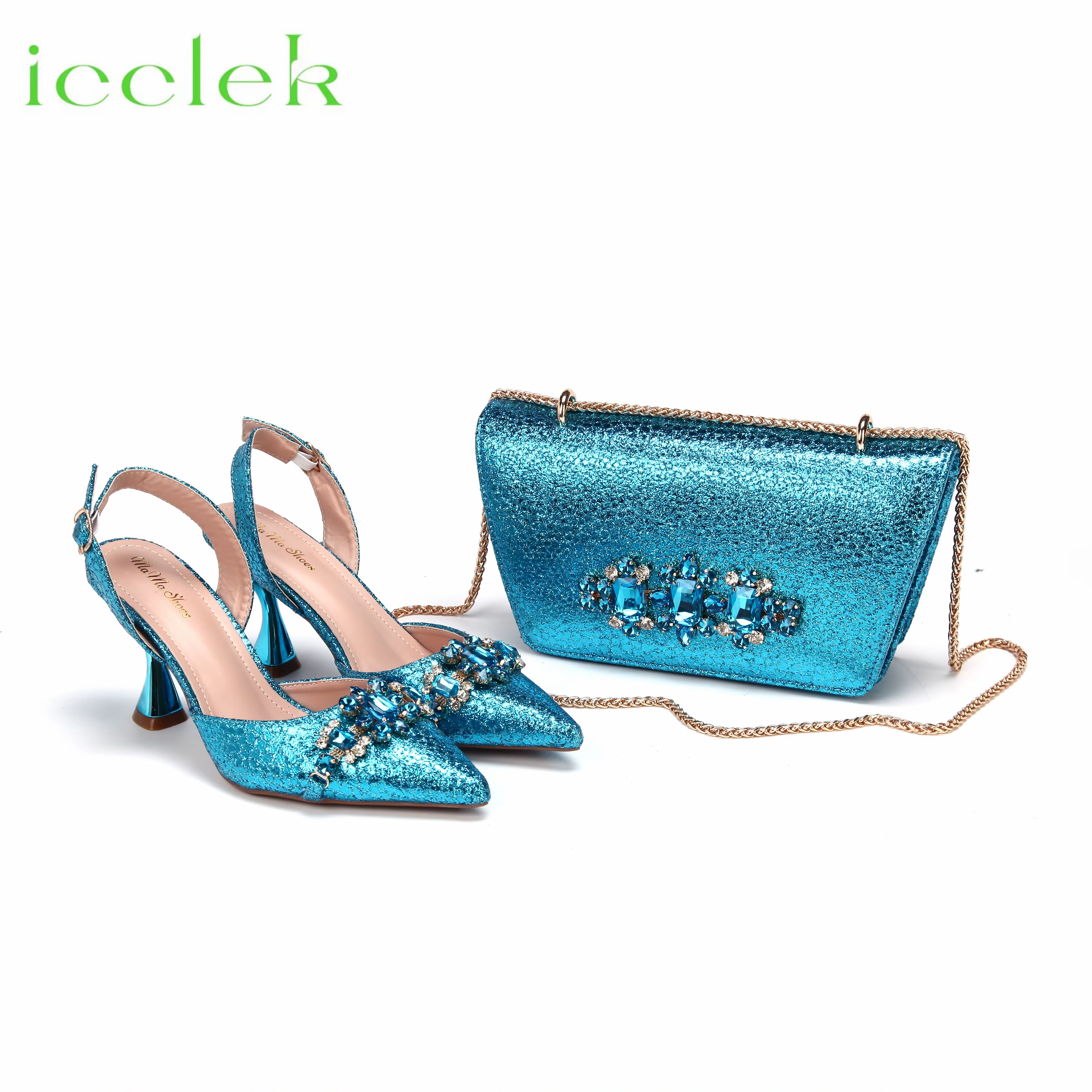 Ensemble de chaussures et de sacs bleu ciel assortis pour femmes nigérianes, talons pour fête, Design italien, Design INS de mariage, nouvelle collection