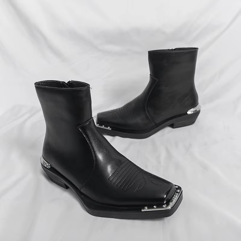 Bottes en cuir à tige haute pour homme