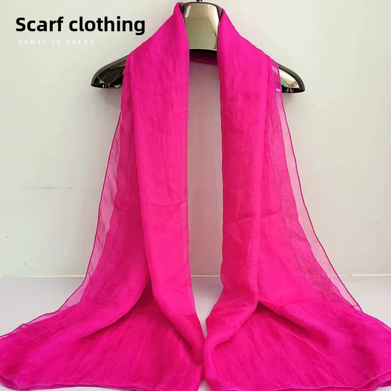 Foulard en soie rouge pour femmes, Style printemps-automne, châle à la mode, écharpe de danse en mousseline de soie, longue couleur Pure, nouvelle collection hiver