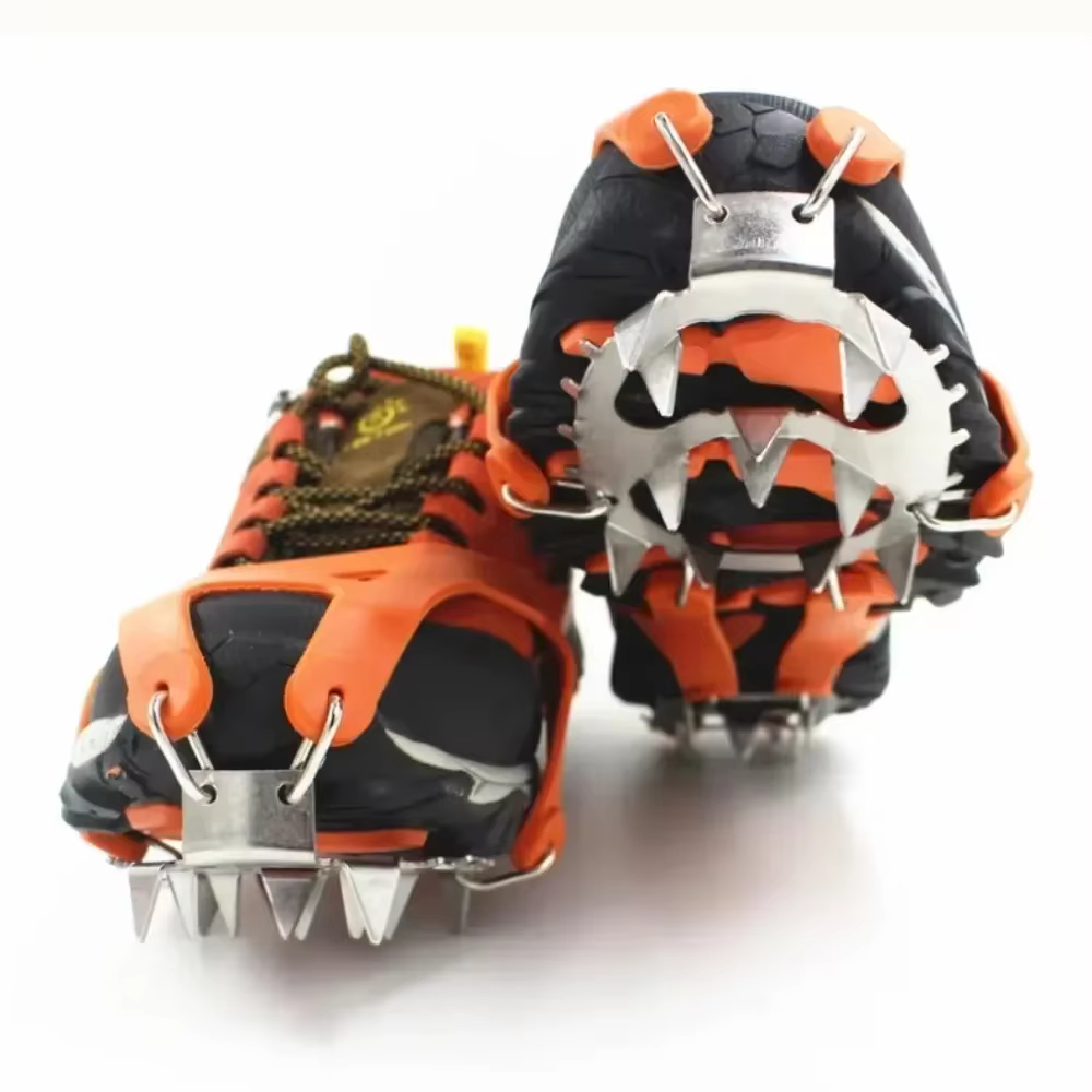 1 paire de Crampons d'escalade professionnels 18 goujons anti-dérapant glace neige chaussures de marche Spike Grip