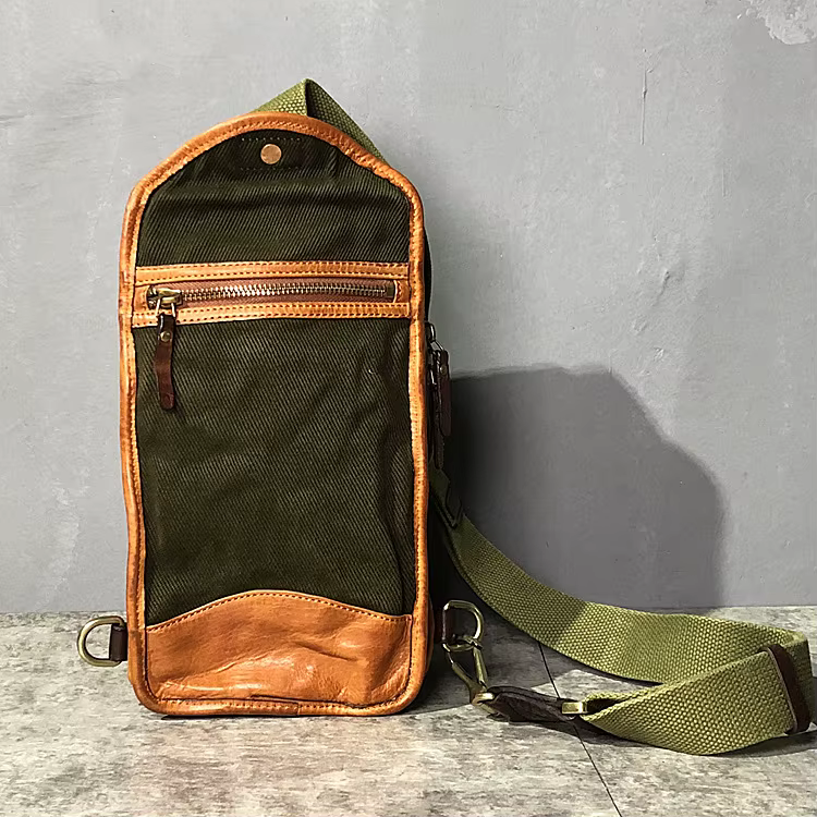 Sac de poitrine en cuir fait main pour homme, sacs à bandoulière rétro, couche de tête en cuir de vachette, Amei Kacha, vintage, doux, neuf, 2024