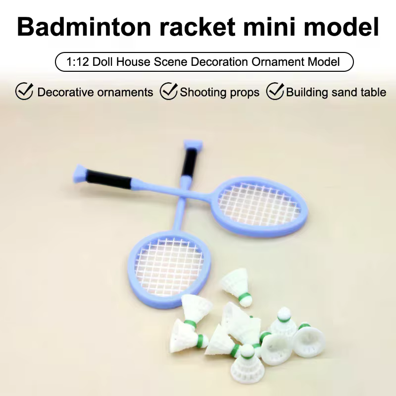Maison de poupée Miniature, Simulation de Mini raquette de Badminton, modèle pour décoration de maison de poupée, jouets de jeu pour enfants, cadeau, 1/12