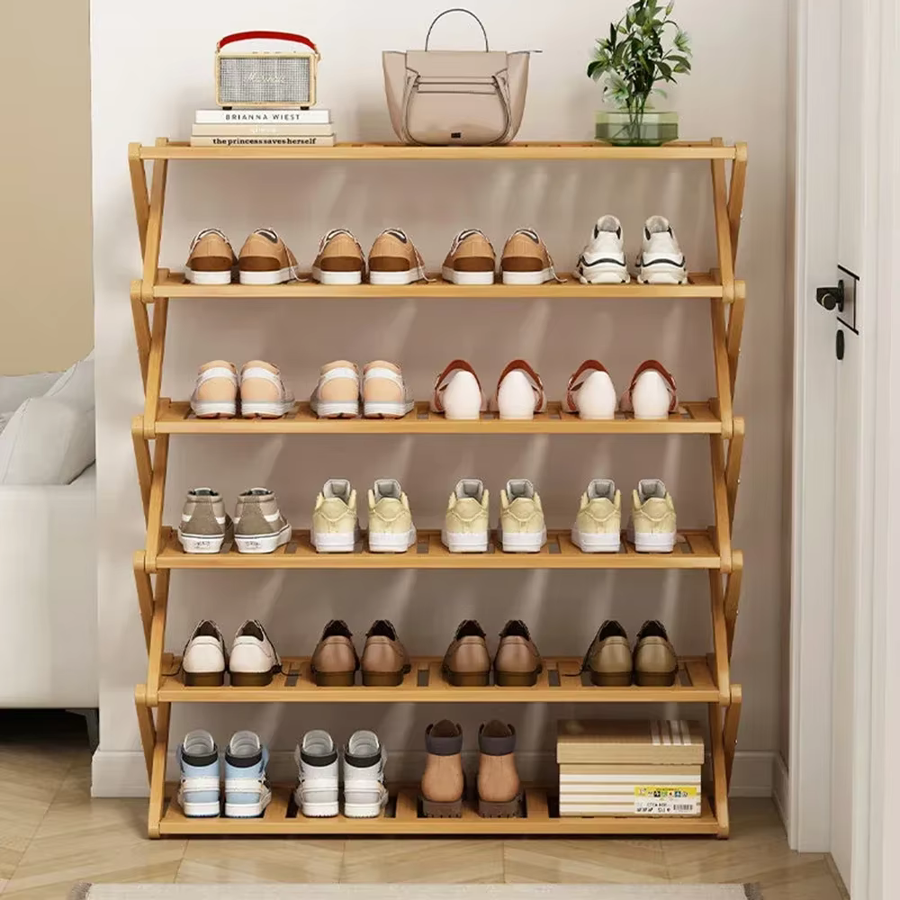 Étagère à chaussures pliante à 4 niveaux, Installation gratuite en bambou, gain de place, étagère de rangement pour chaussures, meubles de maison, armoire à chaussures