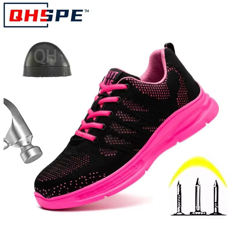 Nouvelles chaussures de travail roses femmes baskets de travail chaussures à bout en acier chaussures de sécurité Anti-écrasement Anti-crevaison homme femmes chaussures de protection