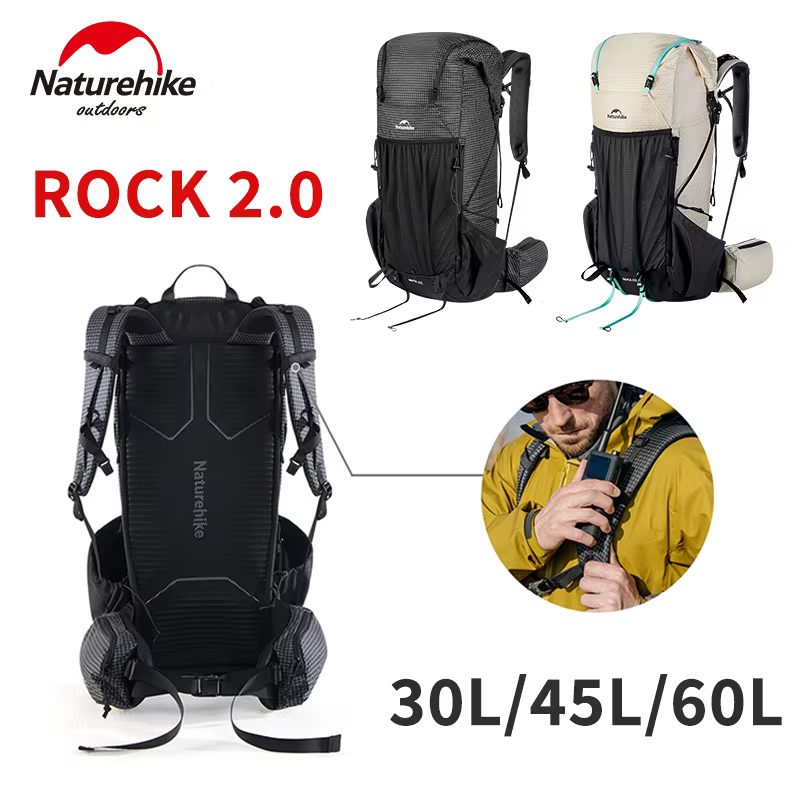 Naturehike Rock 2.0 Sac À Dos pour Randonnée En Plein Air Voyage Sport 30L 45L 60L Loisirs Alpinisme Escalade Sac Léger