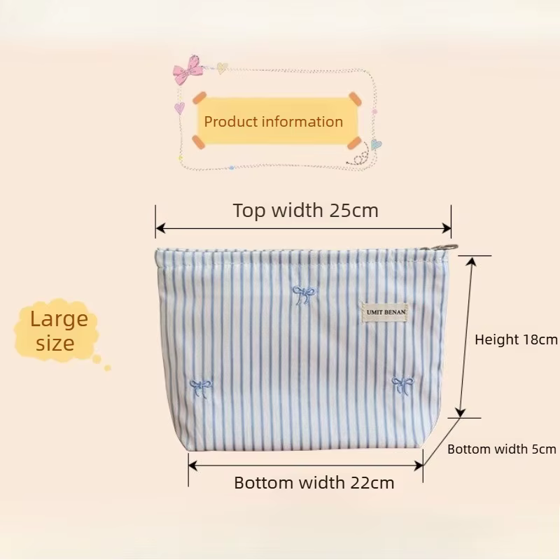 Nouvelle Trousse de Toilette Grande Taille Bleue avec Broderie Nœud Papillon, Sac à Langer Zippé, Pochette à Couches, Sacs de Rangement pour Voyage