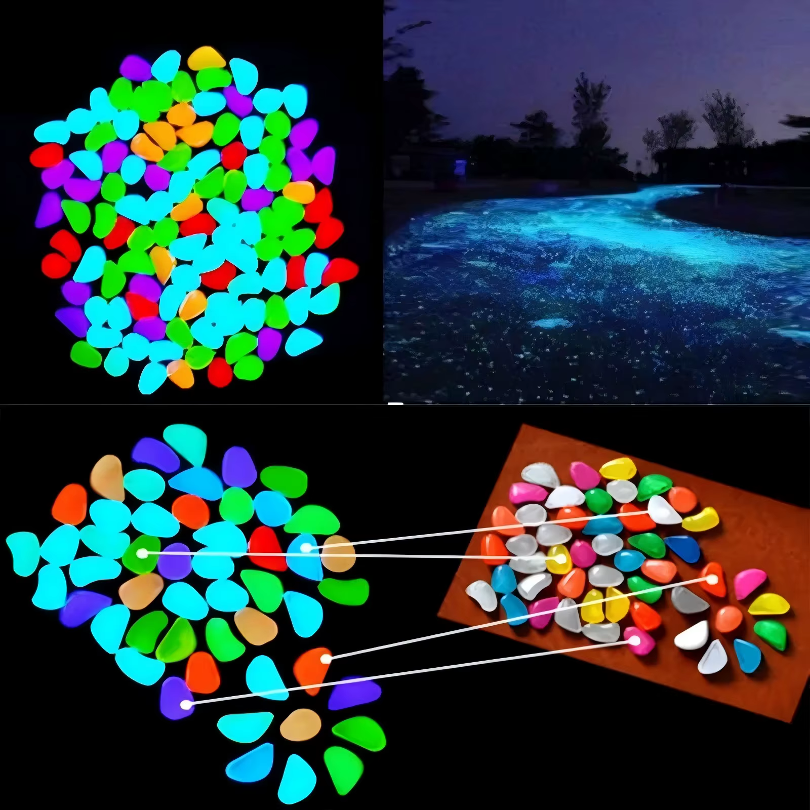 100 pierres lumineuses qui brillent dans le noir, galets lumineux pour jardin extérieur, roches pour aquarium, décoration de la maison, artisanat, pierres brillantes