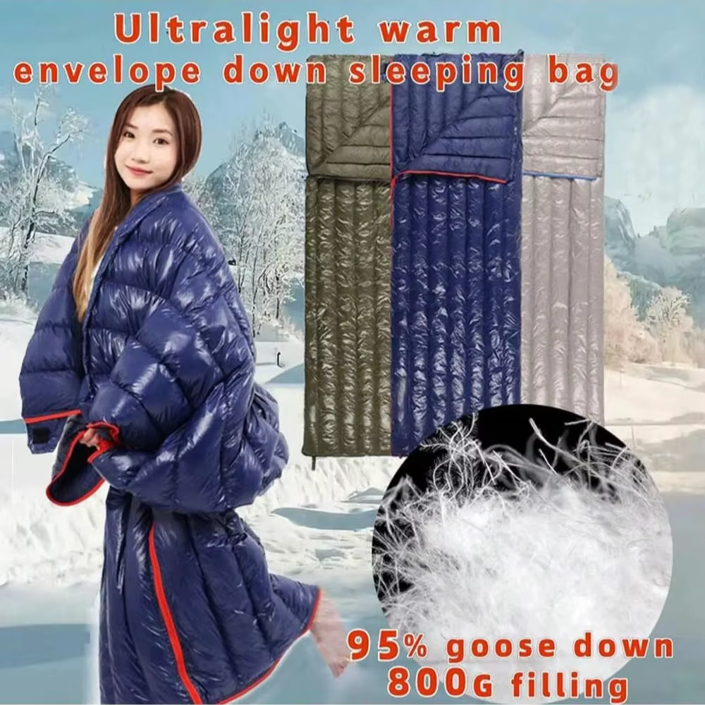 Sacs de couchage en duvet d'oie, sac de couchage ultra chaud de style enveloppe pour adultes en duvet d'oie blanc, équipement de camping portable épais résistant au froid pour l'extérieur