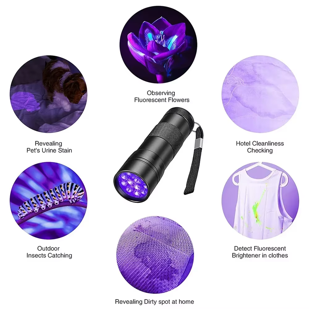 Mini lampe de poche à lumière UV 9 LED, lampe à polymériser la colle arina, déterminer la lumière, sèche-ongles, détecteur de lampes de poche UV, outil pour ongles