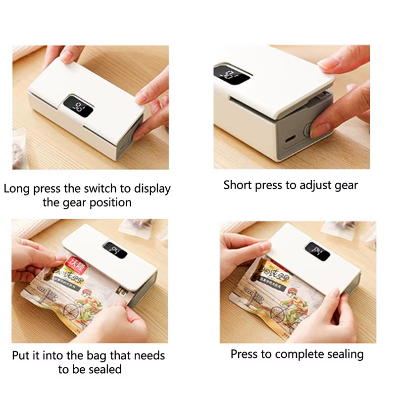 Mini-scelleuse de sacs 2-en-1 rechargeable avec coupe-sac et aimant