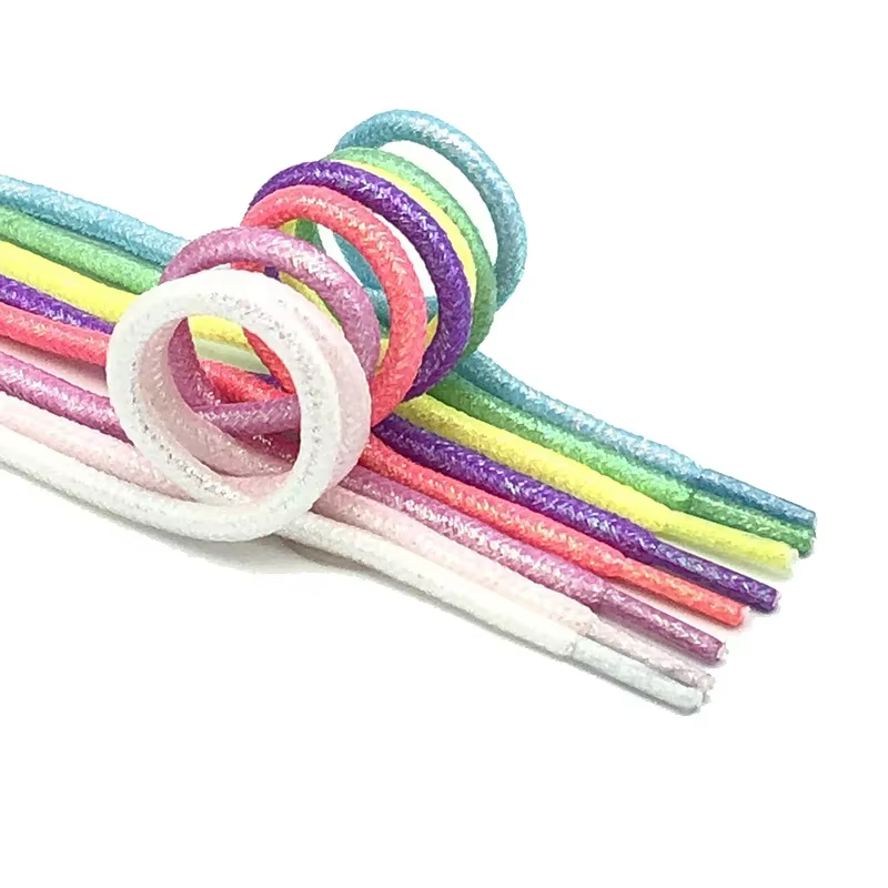 Lacets ronds brillants métallisés à paillettes Or Argent, lacets en soie pour chaussures décontractées en toile, lacets dégradés colorés pour baskets