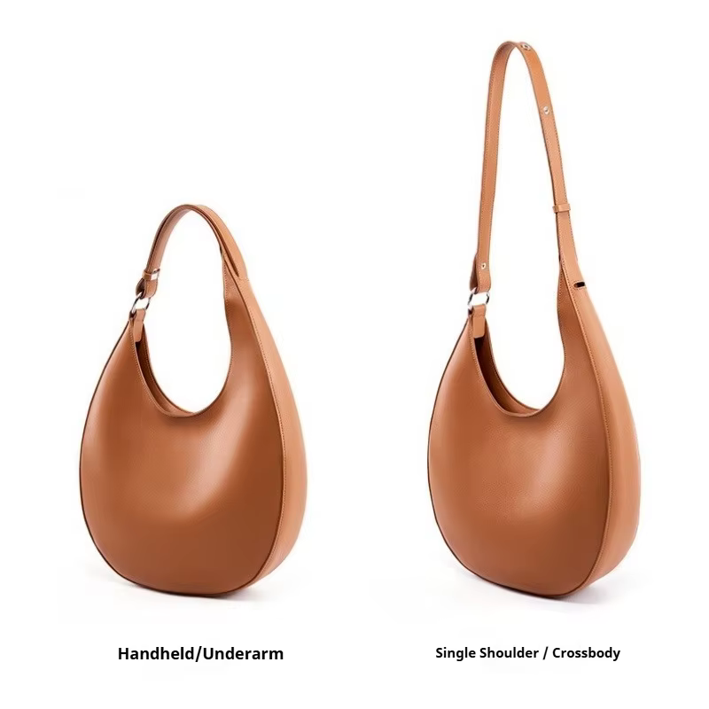 Sac demi-lune en cuir véritable pour femme, sac à bandoulière quotidien en forme de croissant avec sangle amovible, sans logo, luxe discret et minimaliste