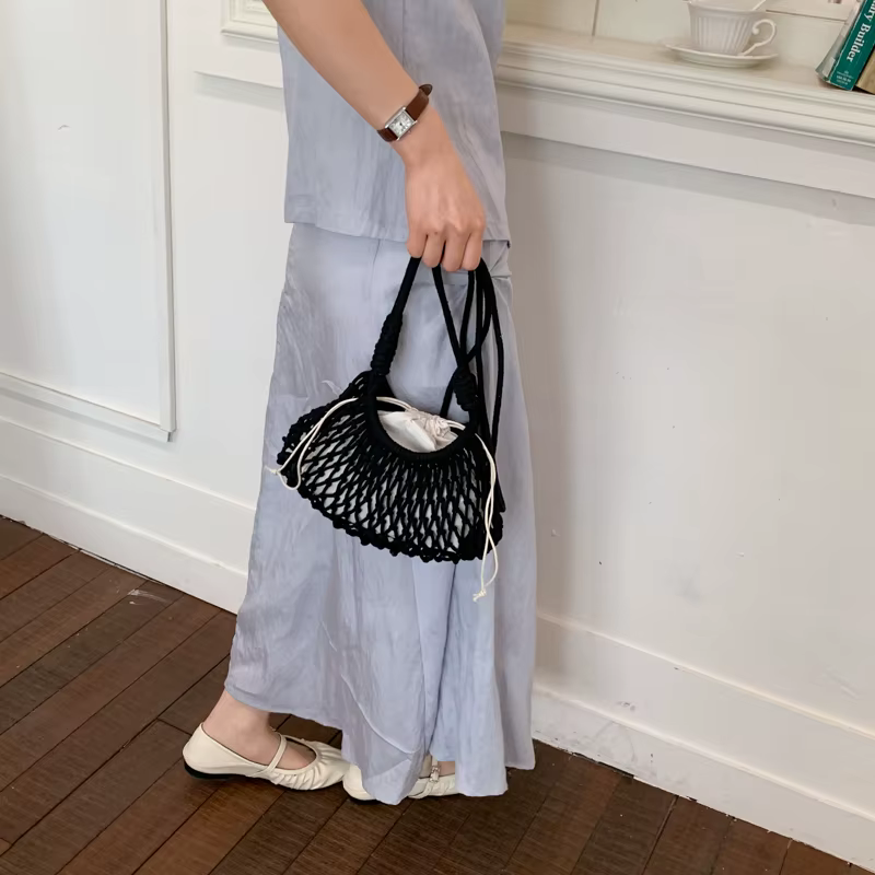 Sac à main bohème tricoté à la main, mini sac à bandoulière léger en filet ajouré, sac de plage décontracté pour femme, idéal pour l'été et les voyages