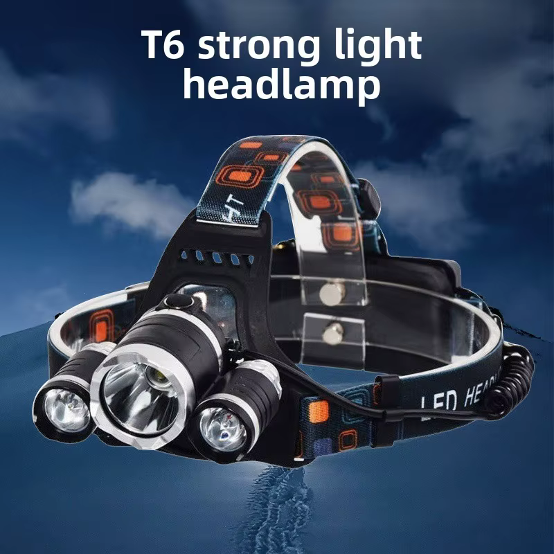 Lampe frontale LED à trois têtes de style avion : mise au point fixe