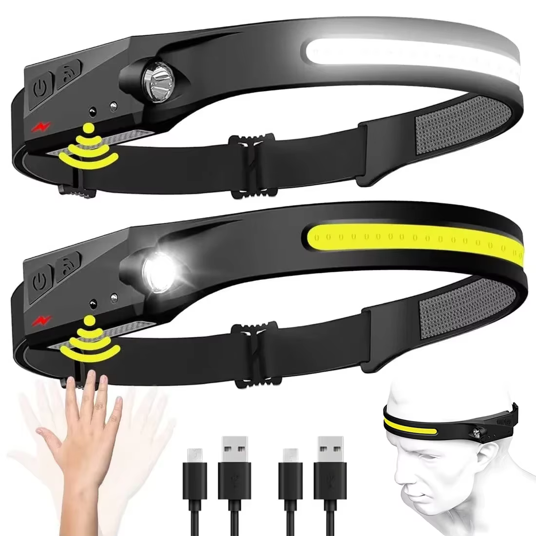 1/2/3 pièces LED lampe frontale à Induction Camping recherche lumière USB Rechargeable phare LED tête torche