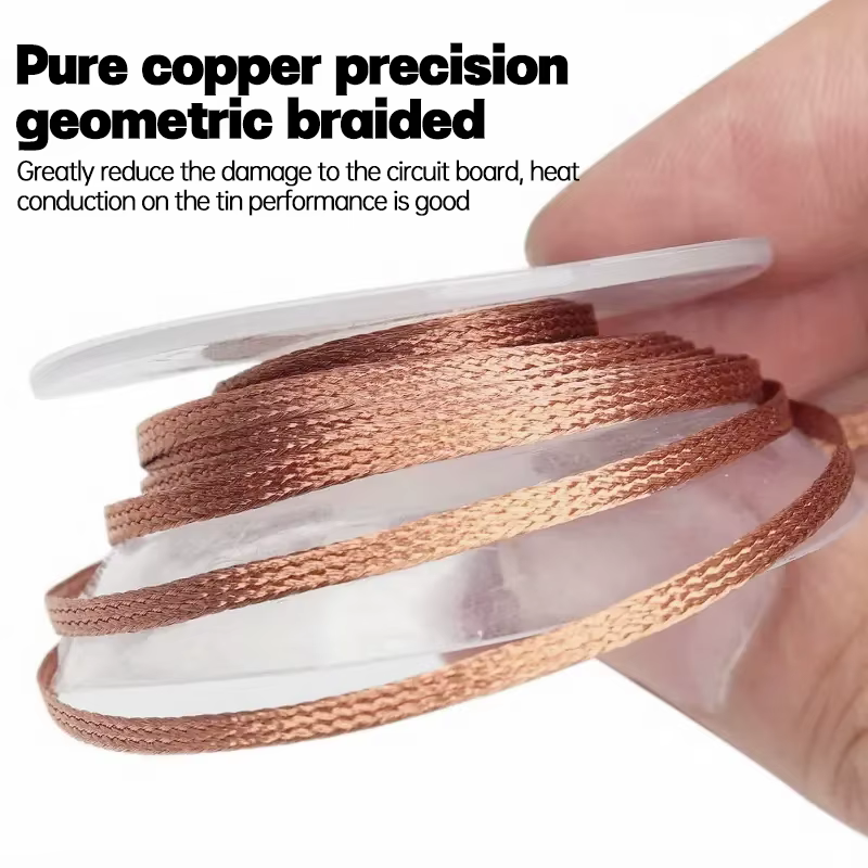 Mèche à souder tressée à dessouder revêtue de Flux, largeur 2/3/4mm, longueur 1.5M 3M 10M, cuivre de haute pureté pour réparation rapide de PCB BGA SMD