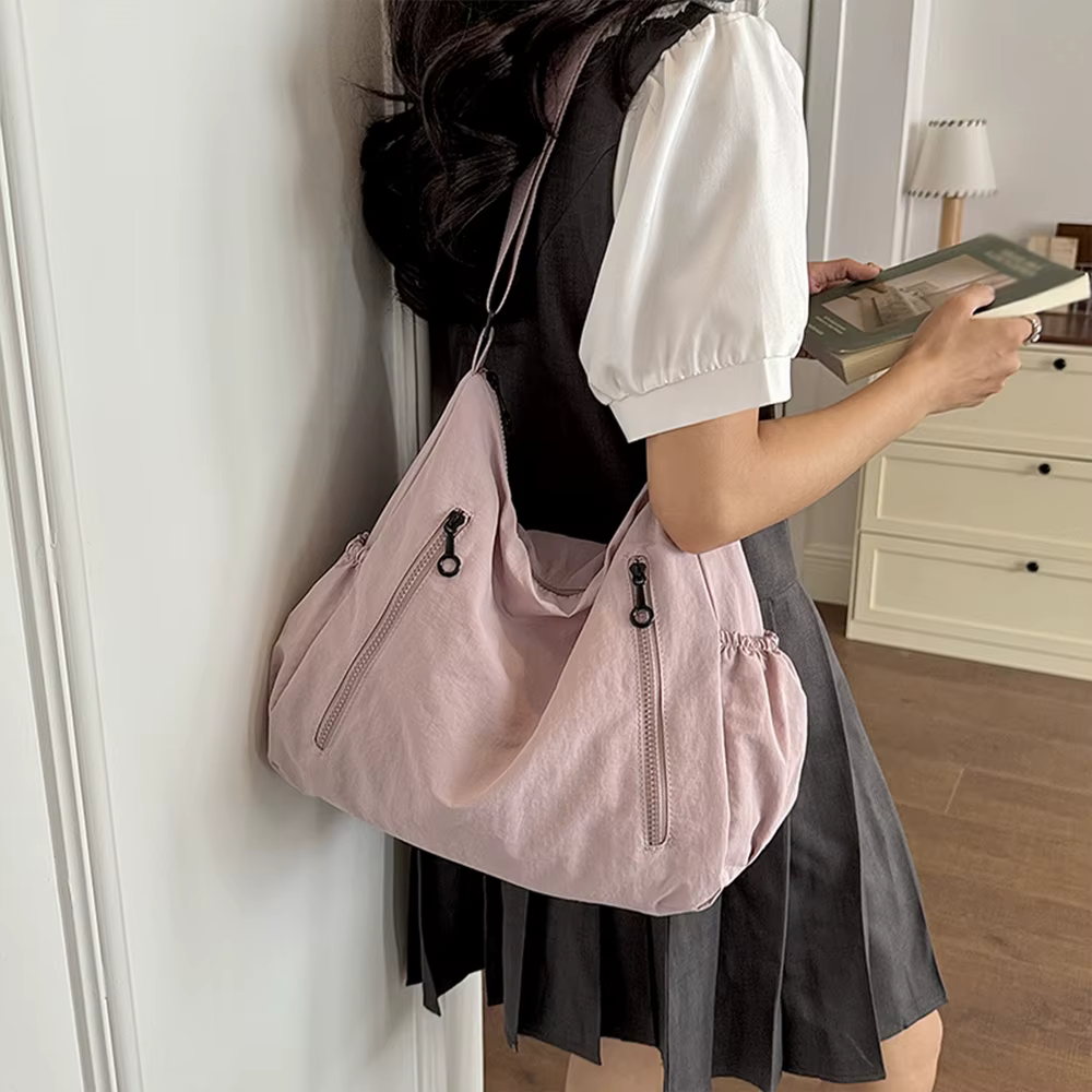 Sac hobo plissé simple grande capacité pour femme, sac à bandoulière léger et multi-poches pour les trajets quotidiens, nouveau sac décontracté