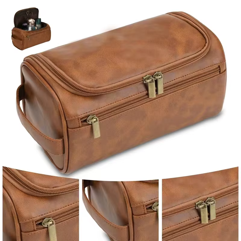 Grande trousse de toilette en cuir suspendue, trousse de toilette pour hommes et femmes, trousse de toilette imperméable, sac de rangement pour cosmétiques, idéal pour les voyages et les activités de