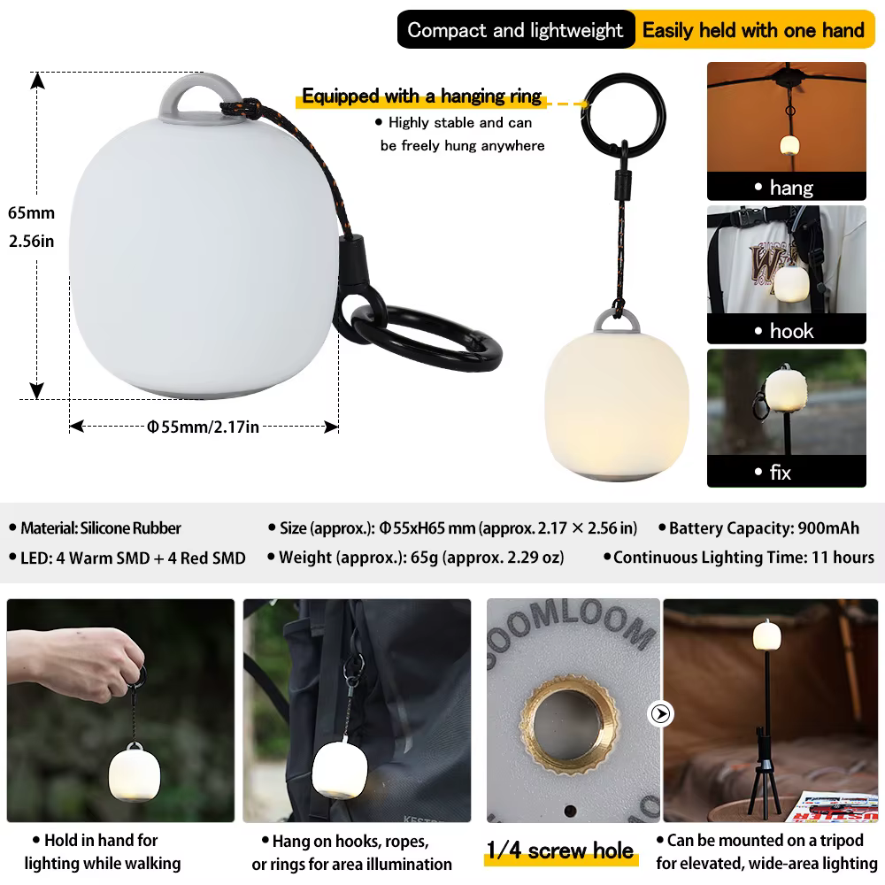 Soomloom Lanterne de camping LED rechargeable Lampe à presser en forme d'œuf mignon