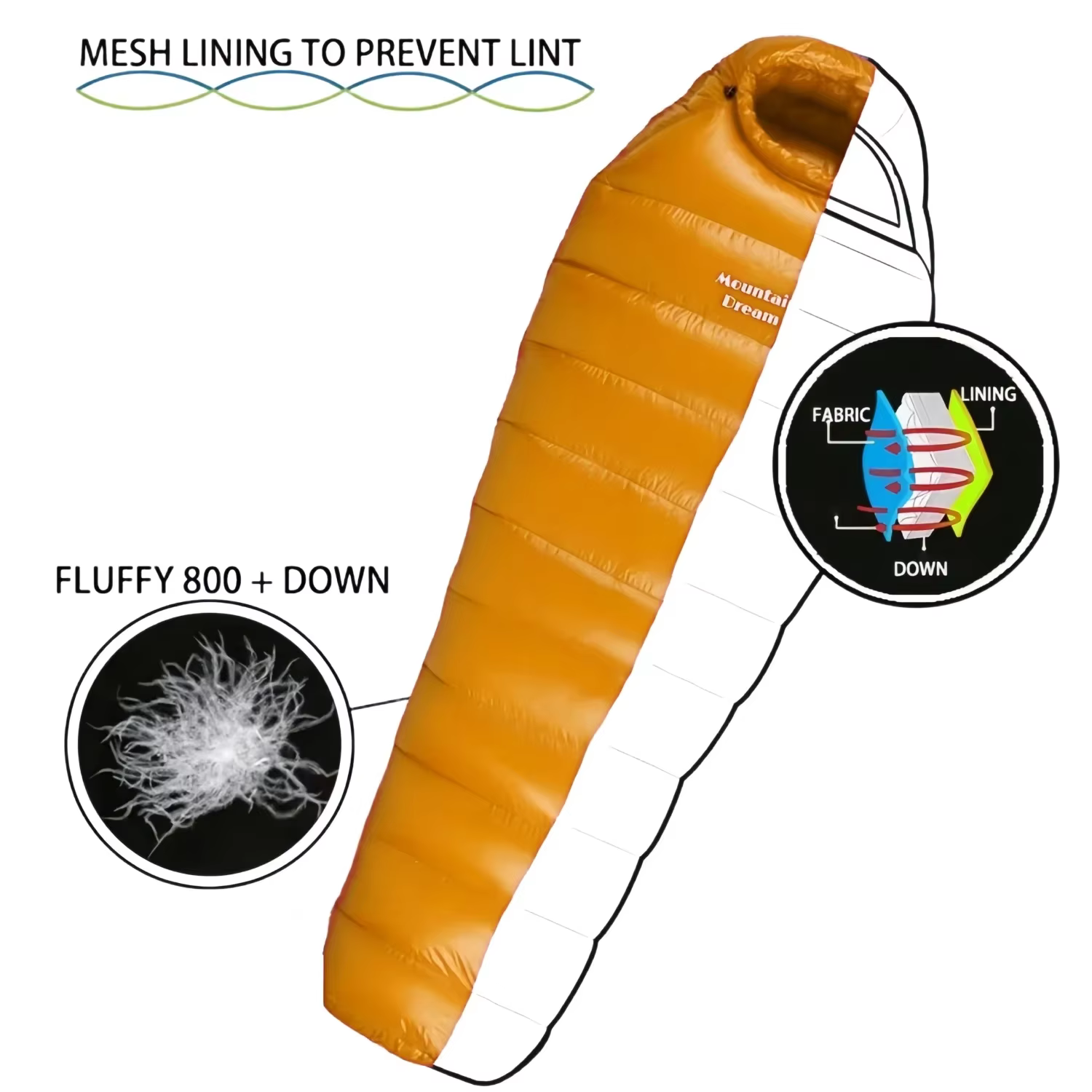 Sac de couchage en duvet d'oie thermique pour camping en plein air