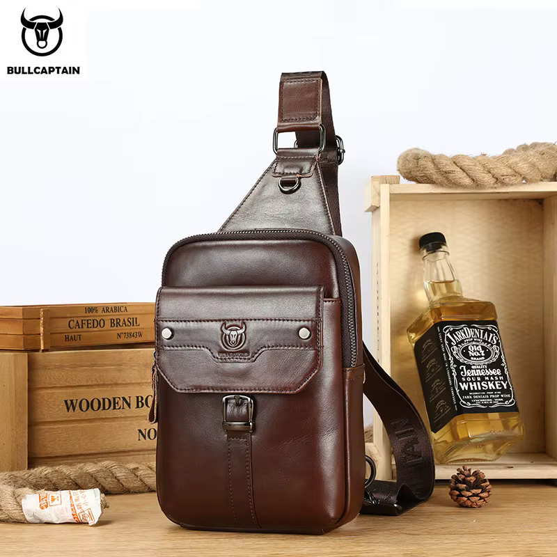 BULLCAPTAIN Vintage hommes sac en cuir véritable sac de poitrine sac de messager sacs à bandoulière décontractés pour