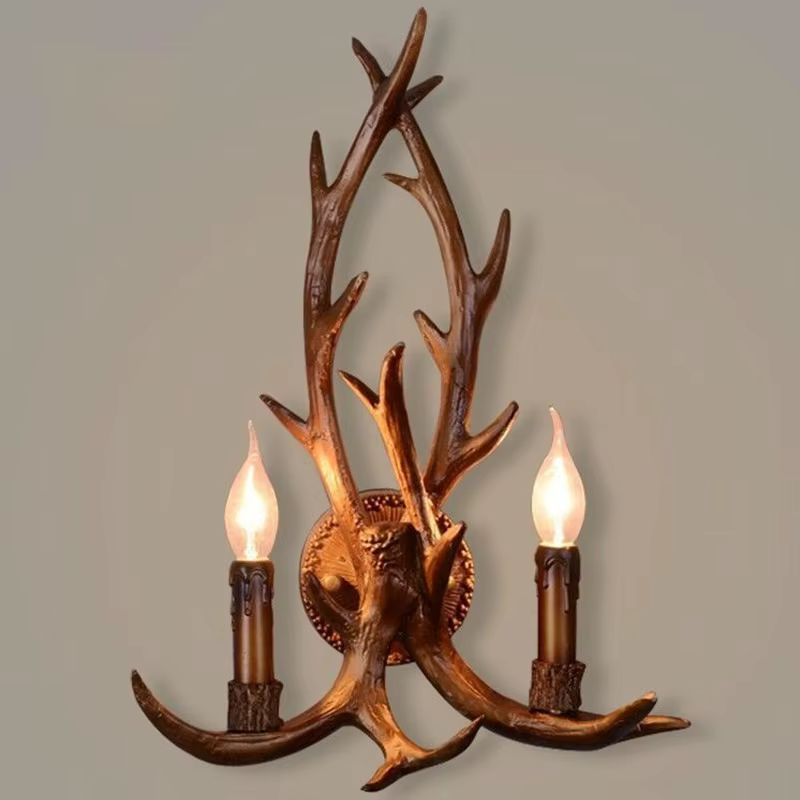Sensation de bois résine décorative mur LED lampe applique cerf corne bois rétro blanc cerf applique lumière LED branche d'arbre