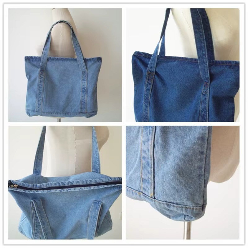 Sac à bandoulière grande capacité en jean pour femme