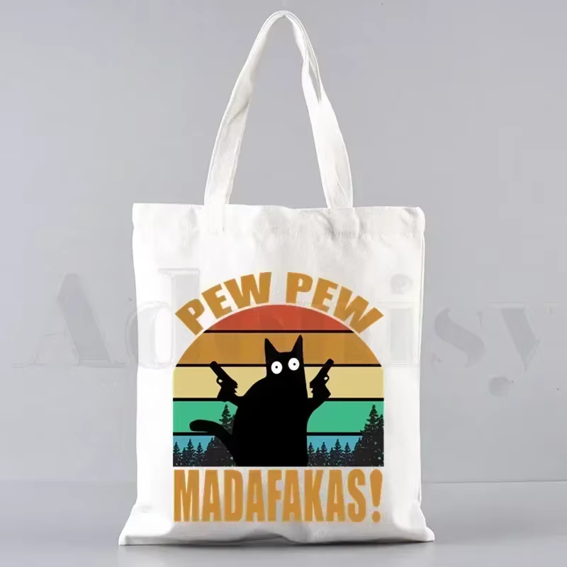 Pew Pew Madafakas sac fourre-tout unisexe sacs en toile sacs à provisions imprimé sac à bandoulière décontracté pliable