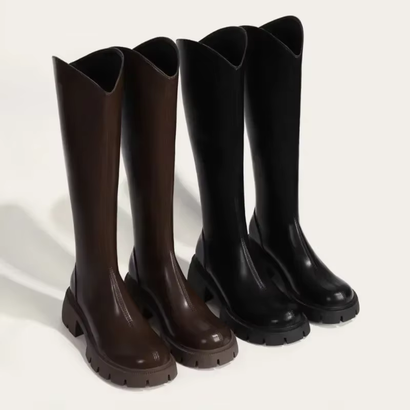 Hiver 2025 automne plate-forme bottes longues pour femmes imperméable grande taille chaud qualité Pu tendance nouveau genou haute arbre chaussures femme