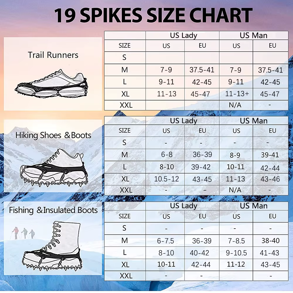 Crampons chaussures 19 pointes glace neige pince