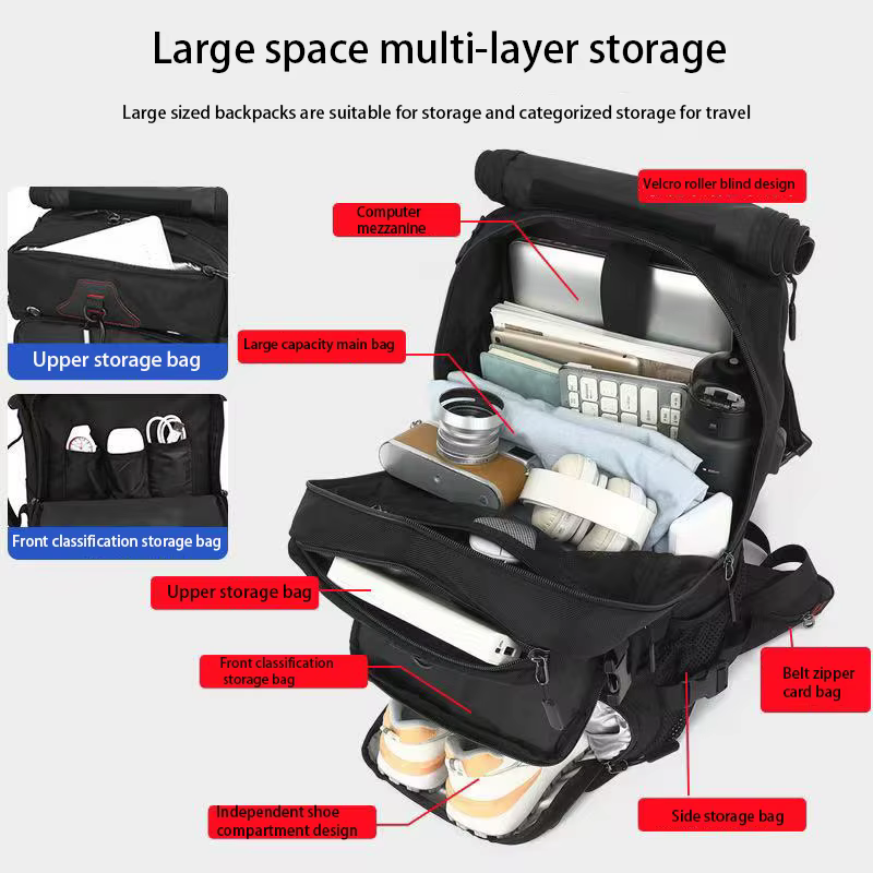 Sac à dos de voyage grande capacité, compartiment à bagages convertible avec compartiment à chaussures indépendant, compartiment pour ordinateur portable de 15,6 pouces