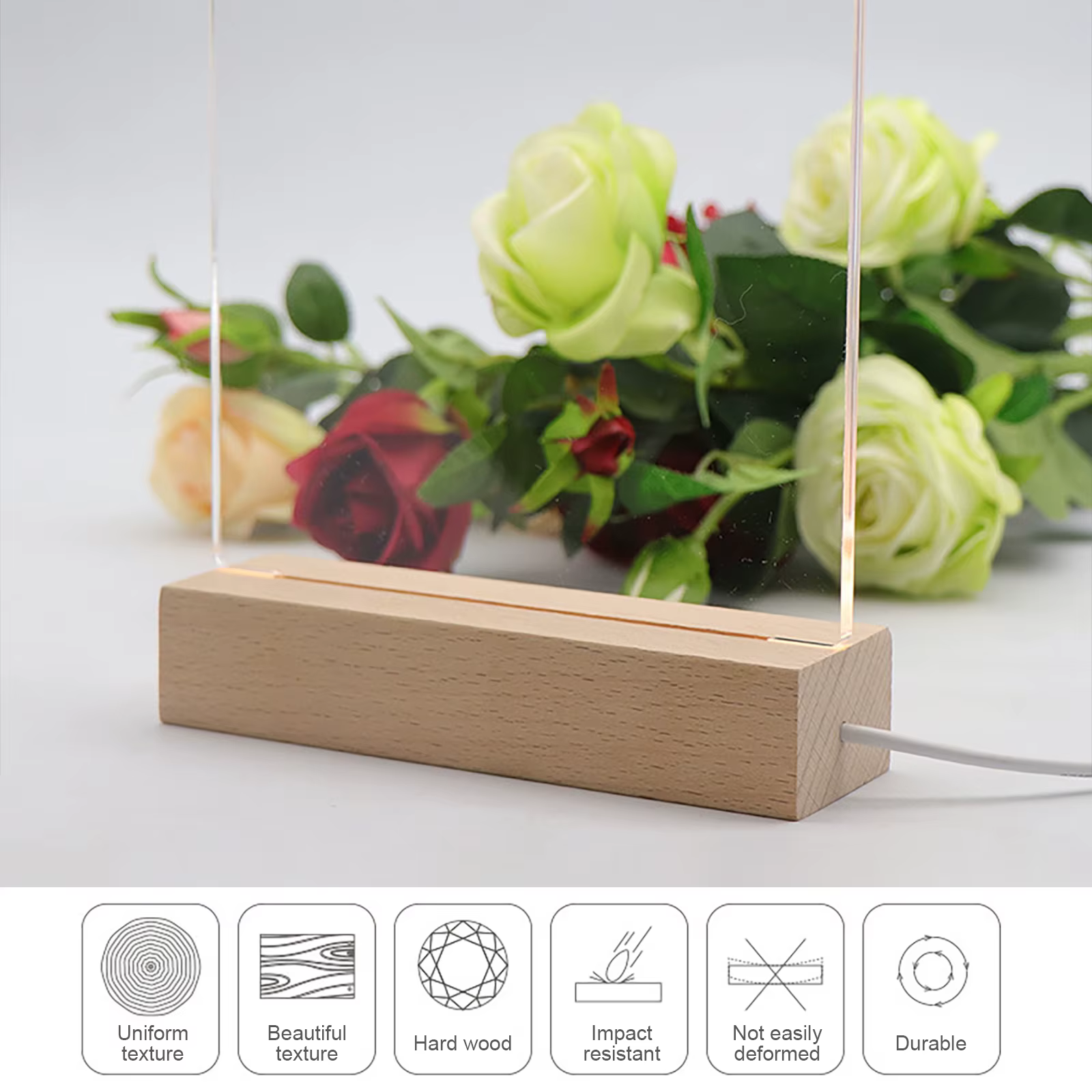 Présentoir LED rectangulaire en bois