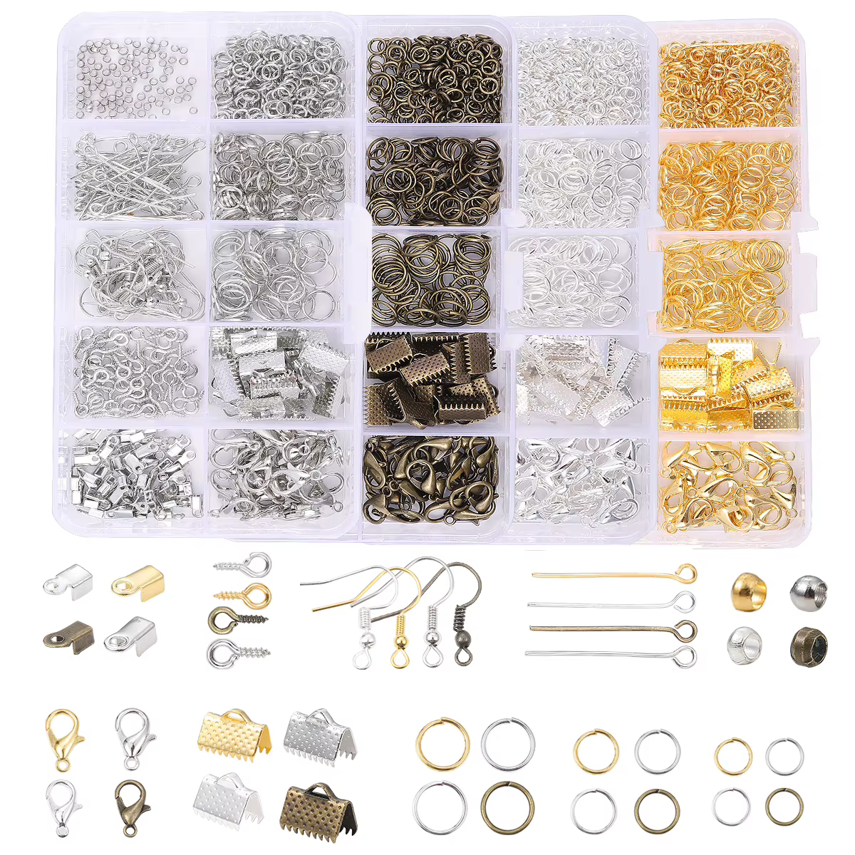 Kit d'accessoires en alliage pour la fabrication de bijoux : outils, fermoirs à clip, fermoirs mousquetons, anneaux ouverts, crochets pour boucles d'oreilles