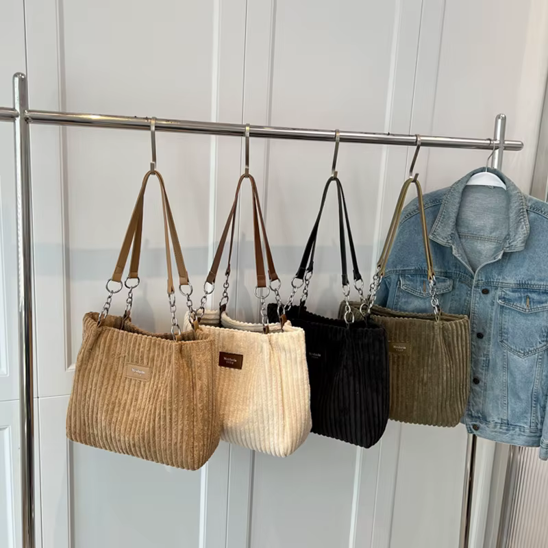 Sac à bandoulière en velours côtelé pour femmes