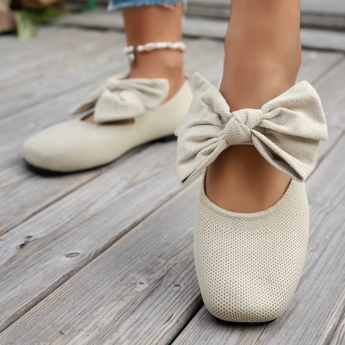 Chaussures plates en dentelle et maille pour femme 2026 – Nouveauté tendance à bout carré avec nœud