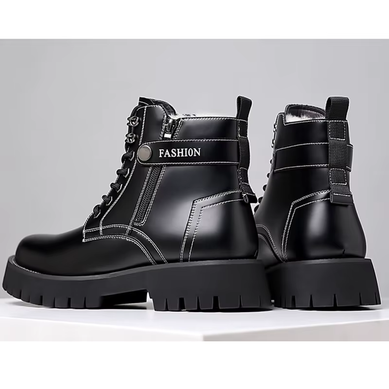 2025 chaussures d'hiver hommes bottes de neige chaud en peluche marque de mode hommes bottines pur noir antidérapant semelle épaisse D582